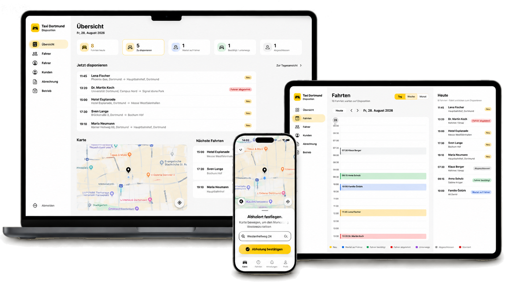 LocalTaxi Dispositions-Software auf Laptop, Tablet und Smartphone
