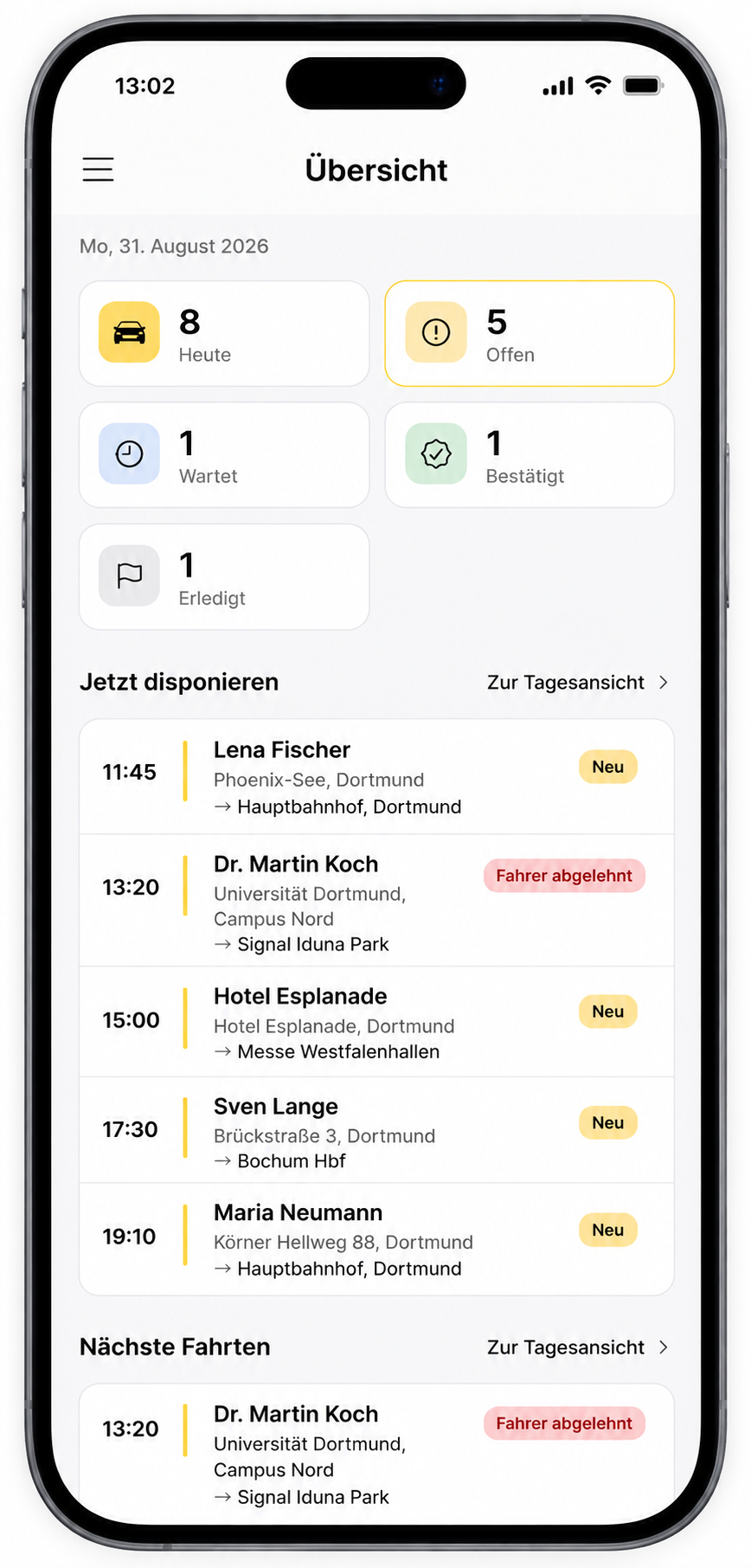 Disponenten-App in der mobilen Ansicht